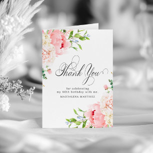 Carte De Remerciements 60e anniversaire rose pâle rose pâle floral plié