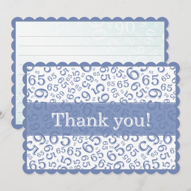 Carte De Remerciements 65 "Thank you!" Blue/White Number Pattern (Devant / Derrière)
