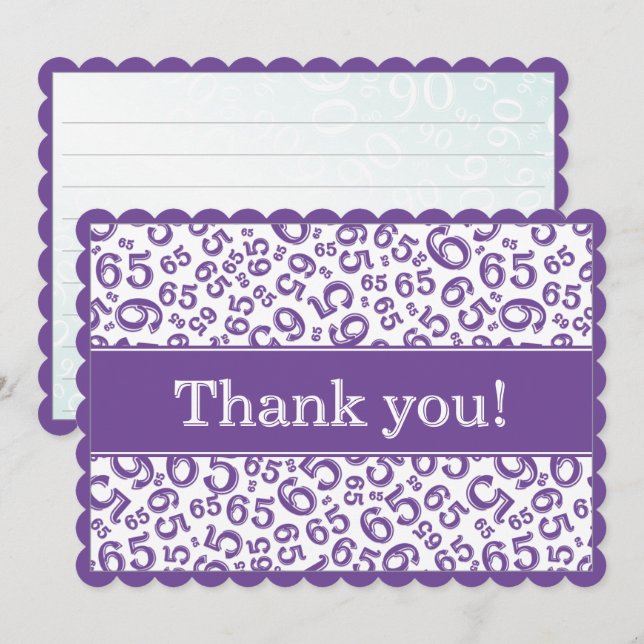 Carte De Remerciements 65 "Thank you!" Purple/White Number Pattern (Devant / Derrière)