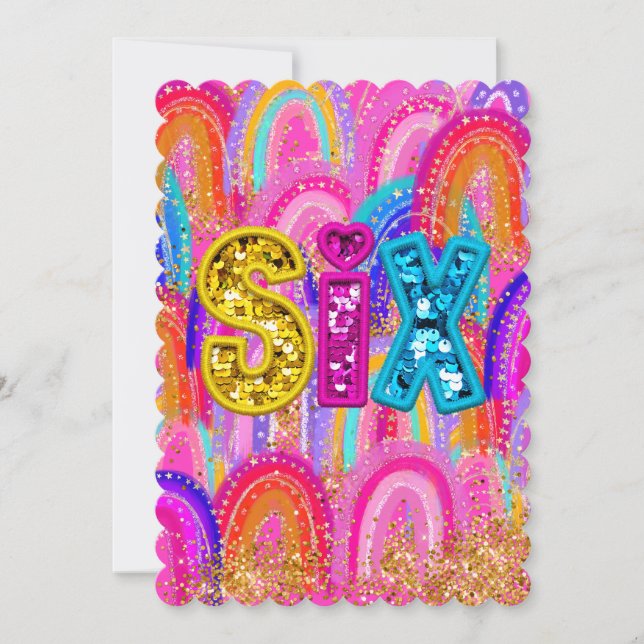 Carte De Remerciements 6ème Anniversaire Sequins Arc-en-ciel (Devant)