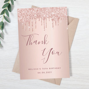 Carte De Remerciements 70e anniversaire 70 rose parties scintillant or go