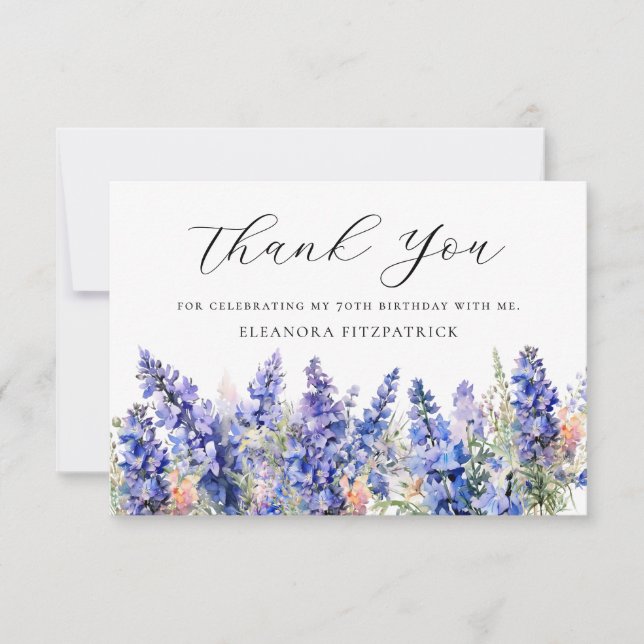 Carte De Remerciements 70e anniversaire bleu juillet Fleur de naissance p (Devant)