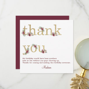 Carte De Remerciements 70e anniversaire Bourgogne Gold Floral