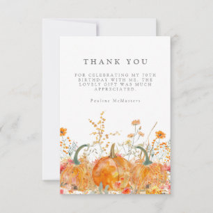 Carte De Remerciements 70e anniversaire Citrouille Fleur sauvage personna