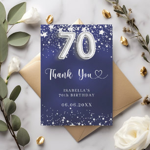 Carte De Remerciements 70e anniversaire marine bleu argent étoiles