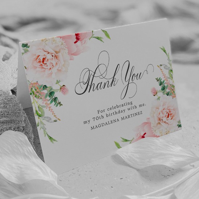 Carte De Remerciements 70e anniversaire Photo Blush rose floral plié (Créateur téléchargé)