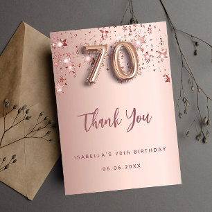 Carte De Remerciements 70e anniversaire rose étoiles rose or