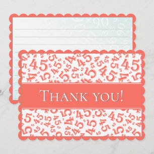 Carte De Remerciements 75 "Merci !" Motif de nombres corail/blanc