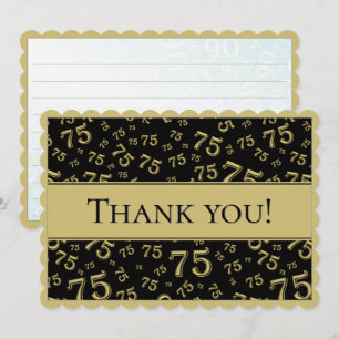 Carte De Remerciements 75 "Merci !" Motif de nombres Noir/Or