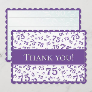 Carte De Remerciements 75 "Merci !" Motif de nombres violet/blanc