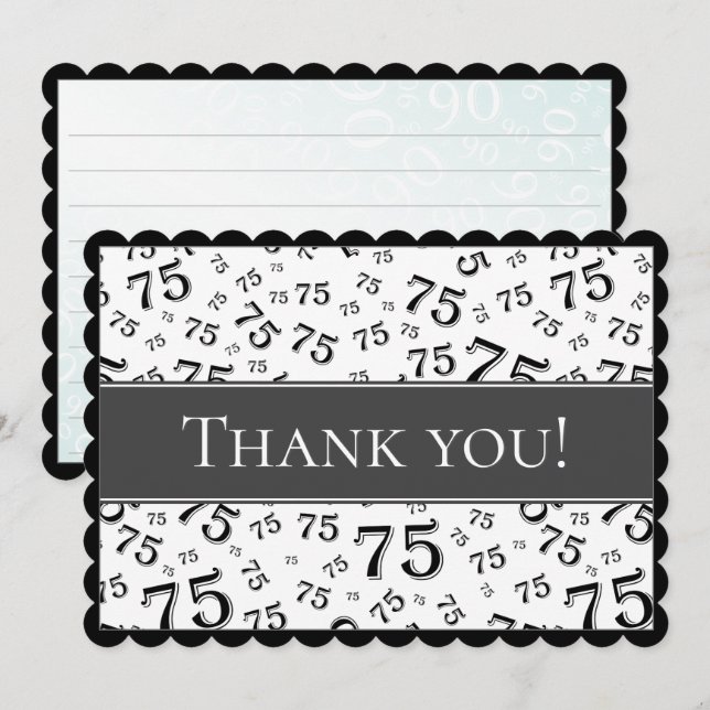 Carte De Remerciements 75 "Thank you!" Black/White Number Pattern (Devant / Derrière)