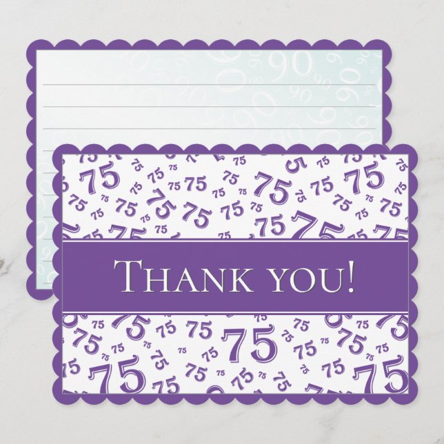 Carte De Remerciements 75 "Thank you!" Purple/White Number Pattern (Devant / Derrière)