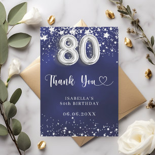 Carte De Remerciements 80e anniversaire marine bleu argent étoiles