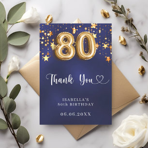 Carte De Remerciements 80e anniversaire marine bleu or étoiles