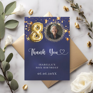 Carte De Remerciements 80e anniversaire marine bleu or étoiles photo