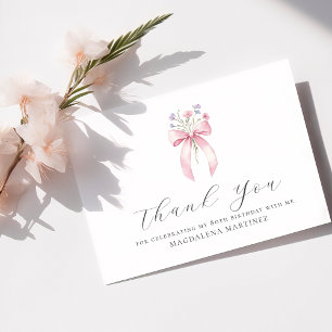 Carte De Remerciements 80e anniversaire Pink Bow Fleur sauvage plat perso