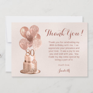 Carte De Remerciements 80e anniversaire Rose Gold Cake