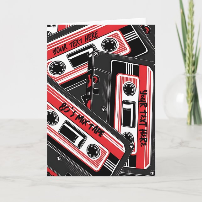 Carte De Remerciements 80s Mix Tape Nostalgic noir et rouge couverture Sh (Devant)