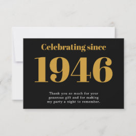 Carte De Remerciements 80th Birthday 1946 Retro Black And Gold