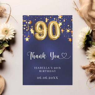 Carte De Remerciements 90e anniversaire marine bleu or étoiles