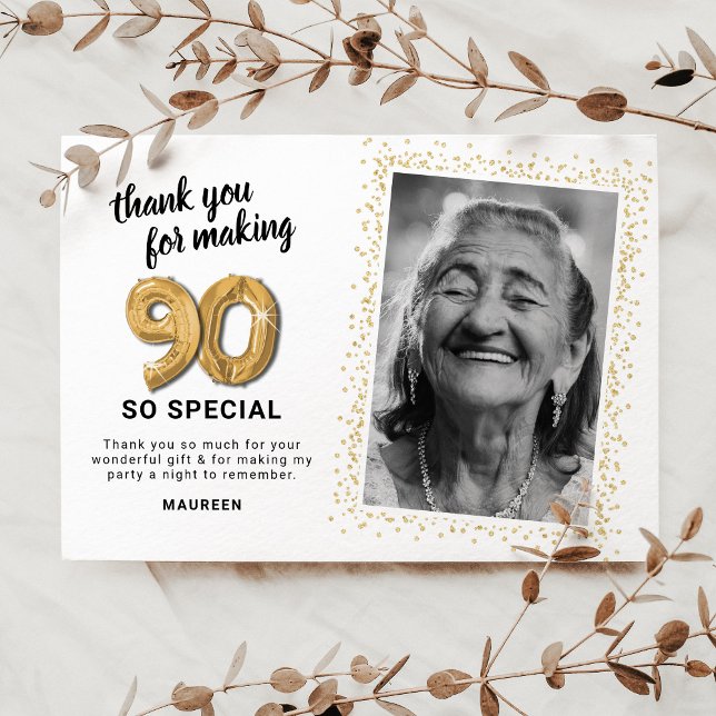 Carte De Remerciements 90e photo d'anniversaire adulte moderne (Créateur téléchargé)