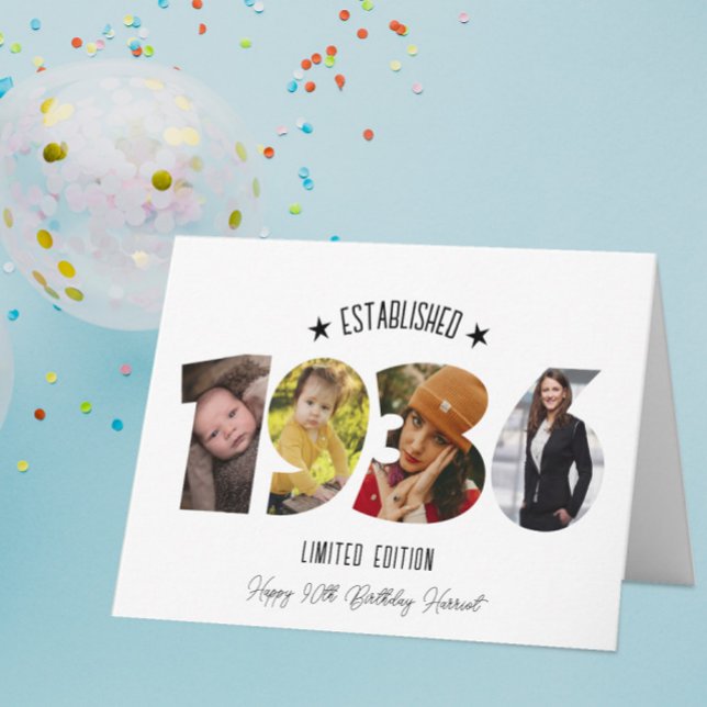 Carte De Remerciements 90th birthday Photo Collage established 1936 (Créateur téléchargé)