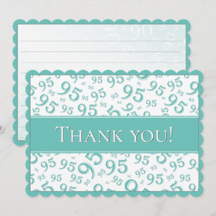 Carte De Remerciements 95 "Merci !" Motif de nombres sarcelle/blanc