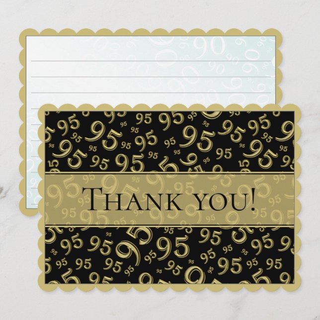 Carte De Remerciements 95 "Thank you!" Black/Gold Number Pattern (Devant / Derrière)