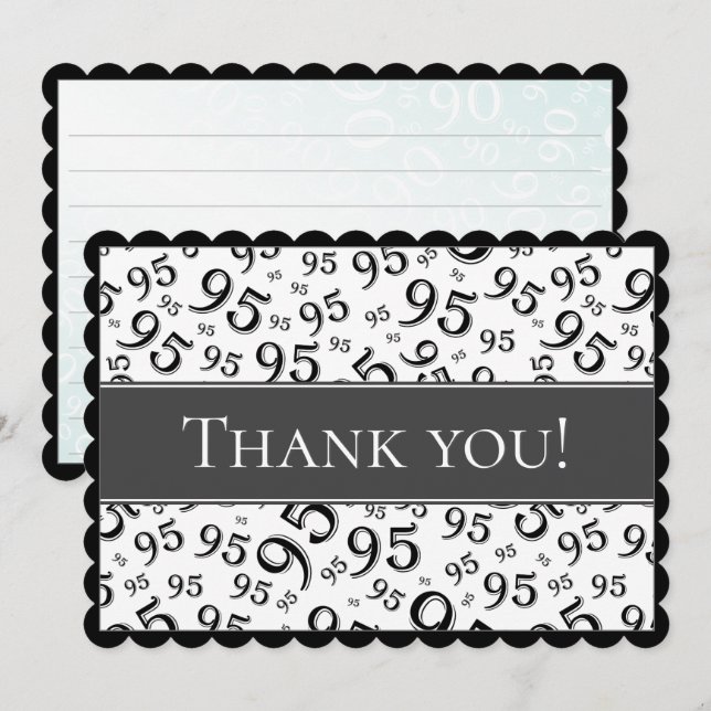 Carte De Remerciements 95 "Thank you!" Black/White Number Pattern (Devant / Derrière)