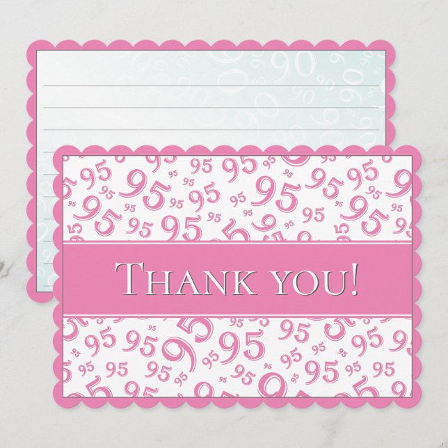Carte De Remerciements 95 "Thank you!" Pink/White Number Pattern (Devant / Derrière)
