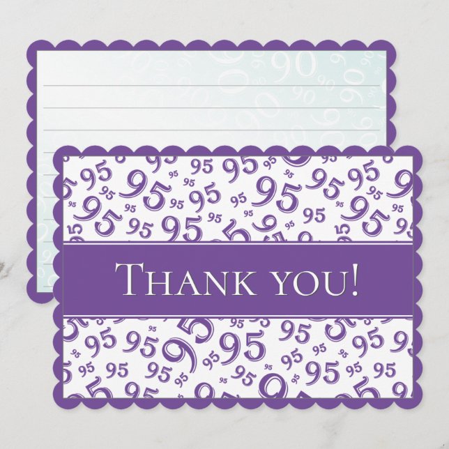 Carte De Remerciements 95 "Thank you!" Purple/White Number Pattern (Devant / Derrière)
