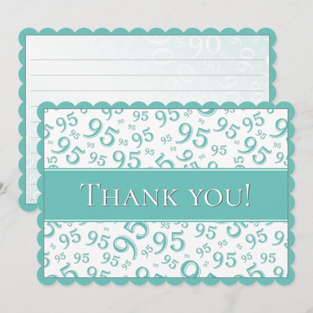 Carte De Remerciements 95 "Thank you!" Teal/White Number Pattern (Devant / Derrière)