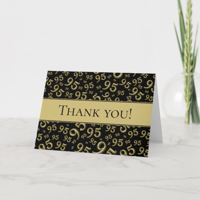 Carte De Remerciements 95ème "Merci !" Motif de nombre aléatoire or/noir (Devant)