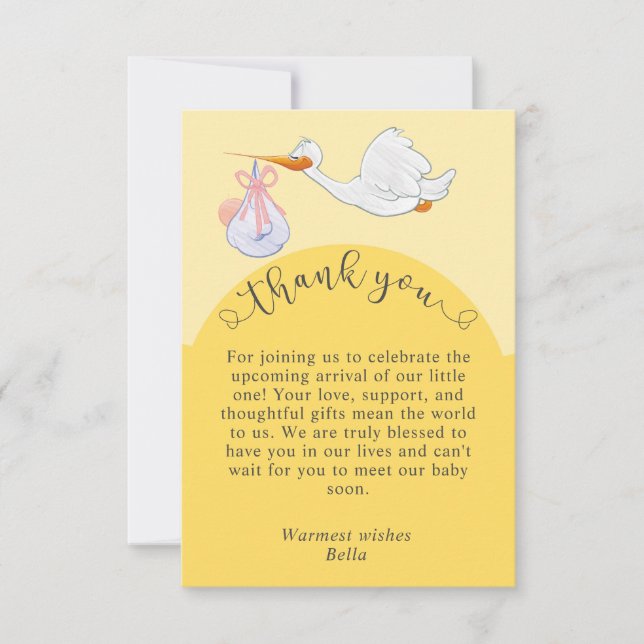 Carte de remerciements à Baby shower jaune (Devant)