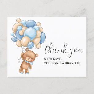 Carte de remerciements à ballon BLEU Teddy Bear