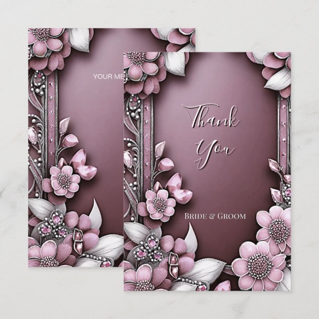 Carte de remerciements à cadre rose (Devant / Derrière)
