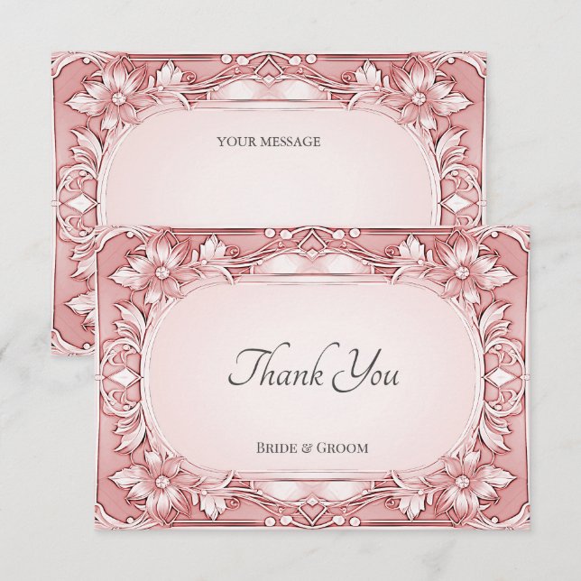 Carte de remerciements à cadre rose (Devant / Derrière)