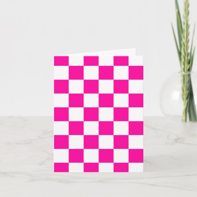 Carte De Remerciements à damiers rose et blanc (Devant)