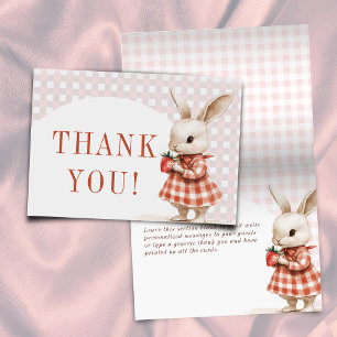 Carte De Remerciements À damiers rouge Berry Baby shower lapin doux
