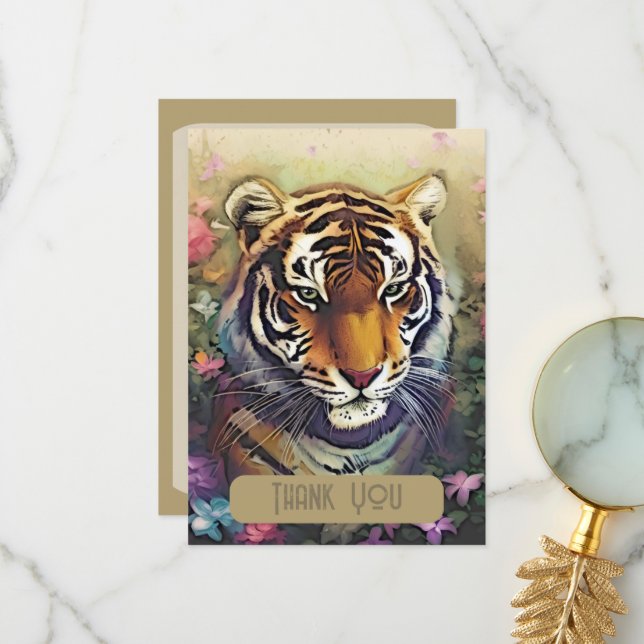 Carte de remerciements à fleurs de tigre (Devant/Arrière en situation)