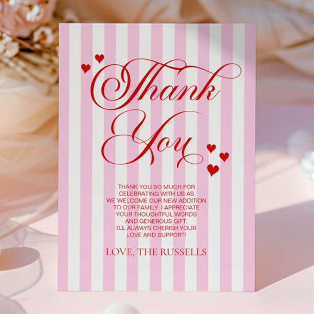 Carte De Remerciements A Little Sweetheart Pink Red Hearts Baby Shower (Créateur téléchargé)
