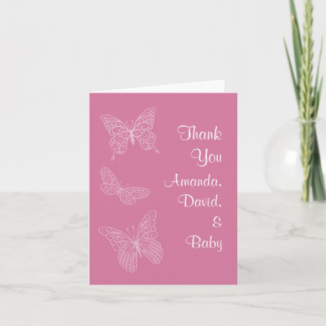 Carte de remerciements à papillon en fibre (rose) (Devant)