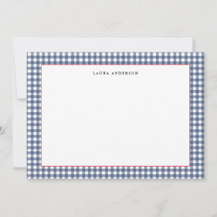 Carte De Remerciements À plat à carreaux nautical bleu marine et blanc