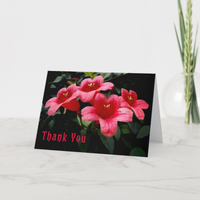 Carte de remerciements à quatre fleurs rouges (Devant)