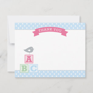Carte De Remerciements ABC bloque le Baby shower rose et bleu fille