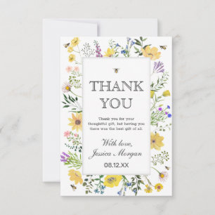 Carte De Remerciements Abeille Aquarelle Et Baby shower Fleur sauvage Dél