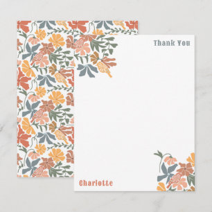 Carte De Remerciements Abstrait Floral & Oiseaux Mi-siècle Motif moderne