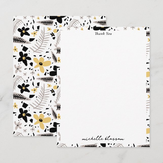 Carte De Remerciements Abstrait Gris jaune noir gris sans joint motif flo (Devant / Derrière)