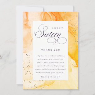 Carte De Remerciements Abstrait Pastel Jaune Orange Douce 16 Anniversaire