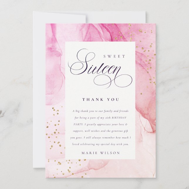 Carte De Remerciements Abstrait Pastel rose pourpre doux 16 Anniversaire (Devant)